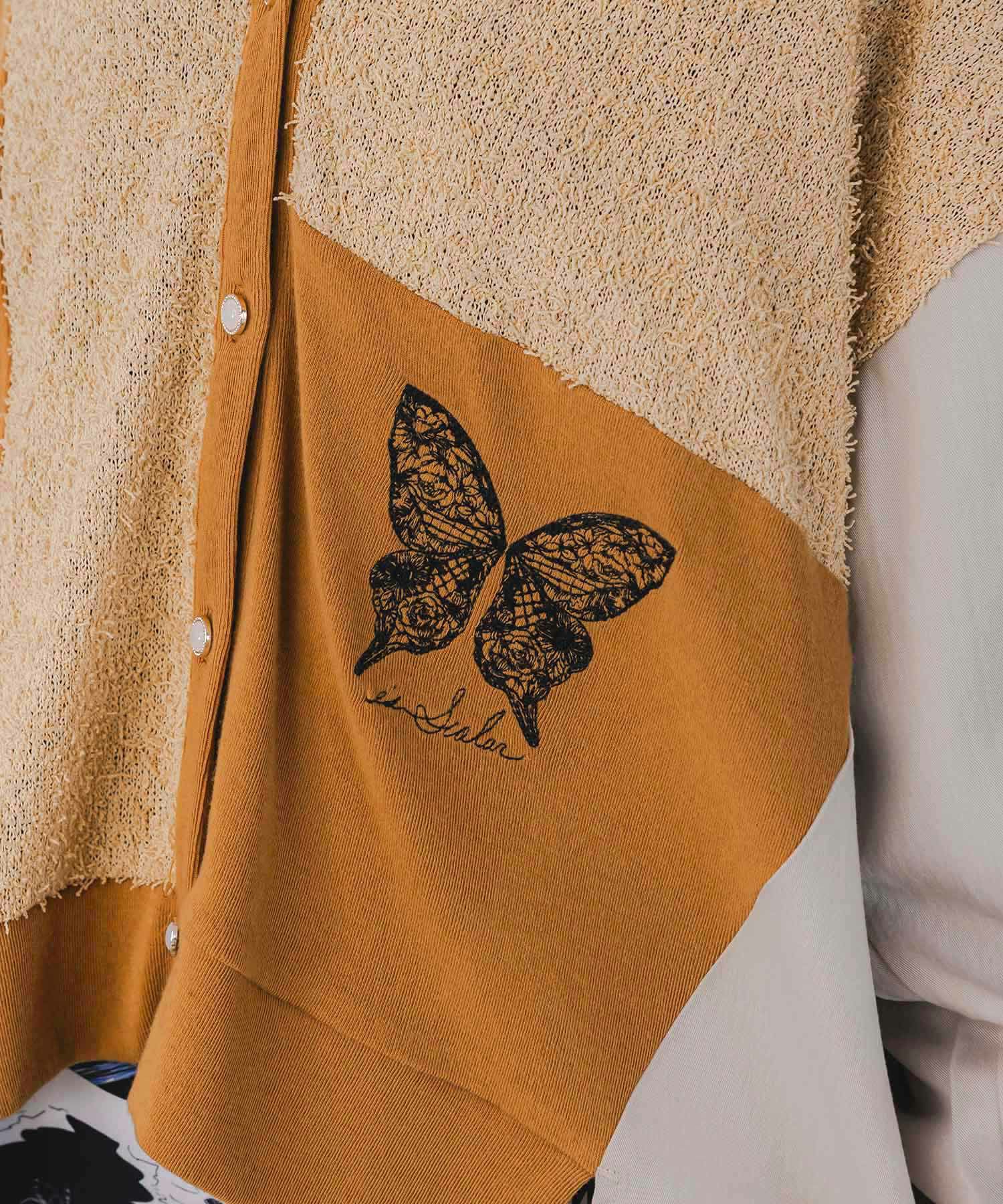 553227：蝶々の異素材切替カーディガンの通販-ScoLar