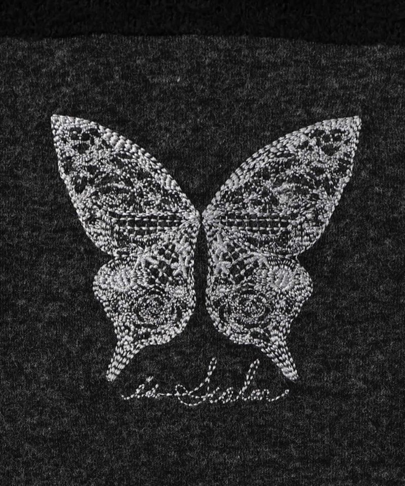 蝶々の異素材切替カーディガン-11