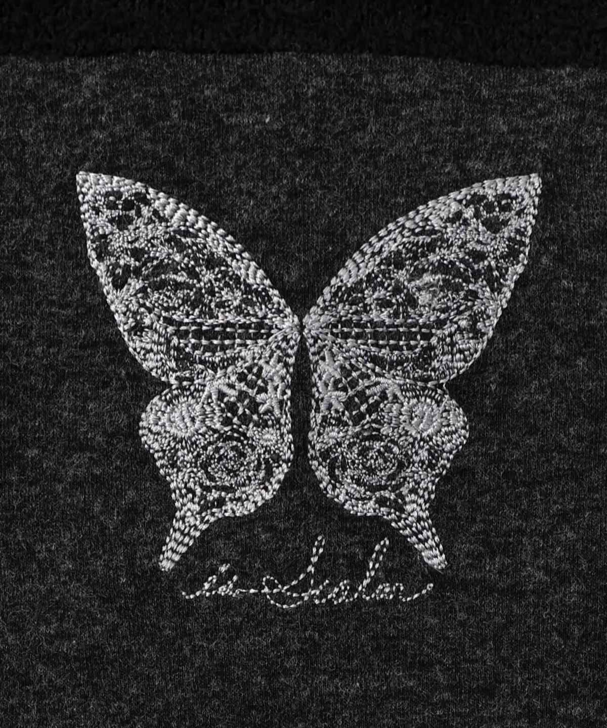 蝶々の異素材切替カーディガン-11