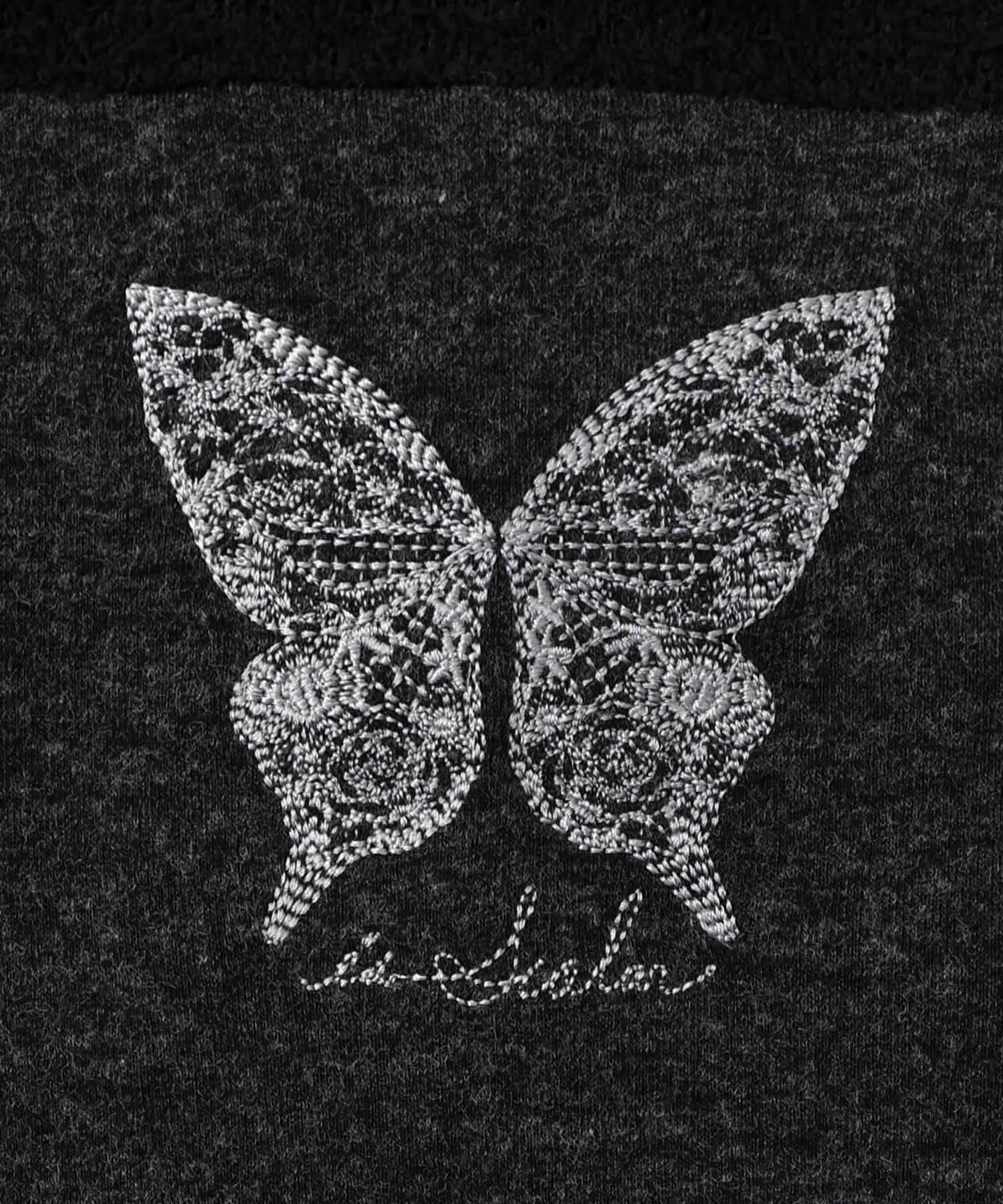 蝶々の異素材切替カーディガン-11