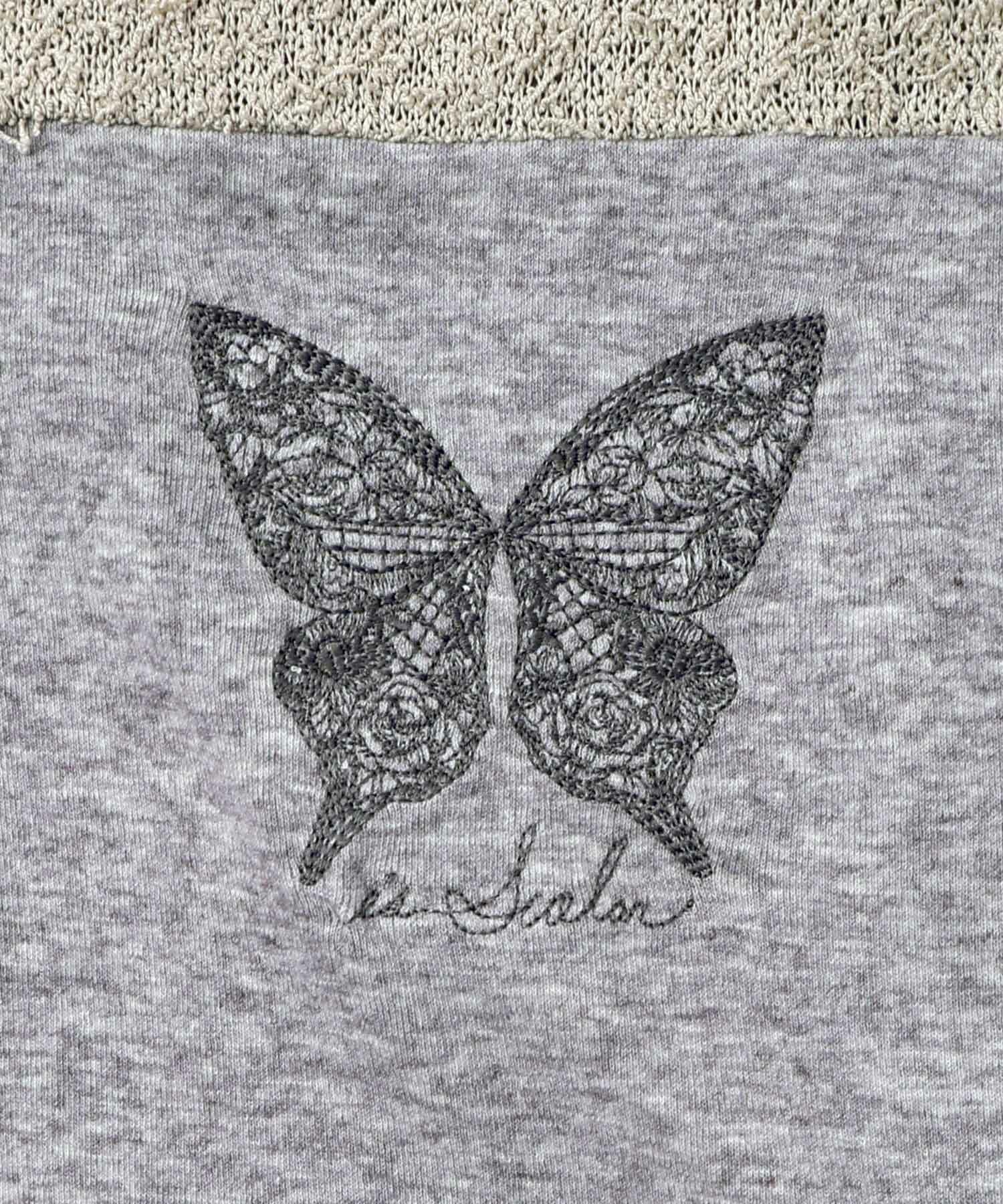 蝶々の異素材切替カーディガン-14