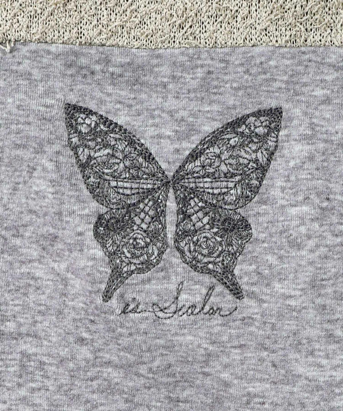 蝶々の異素材切替カーディガン-14