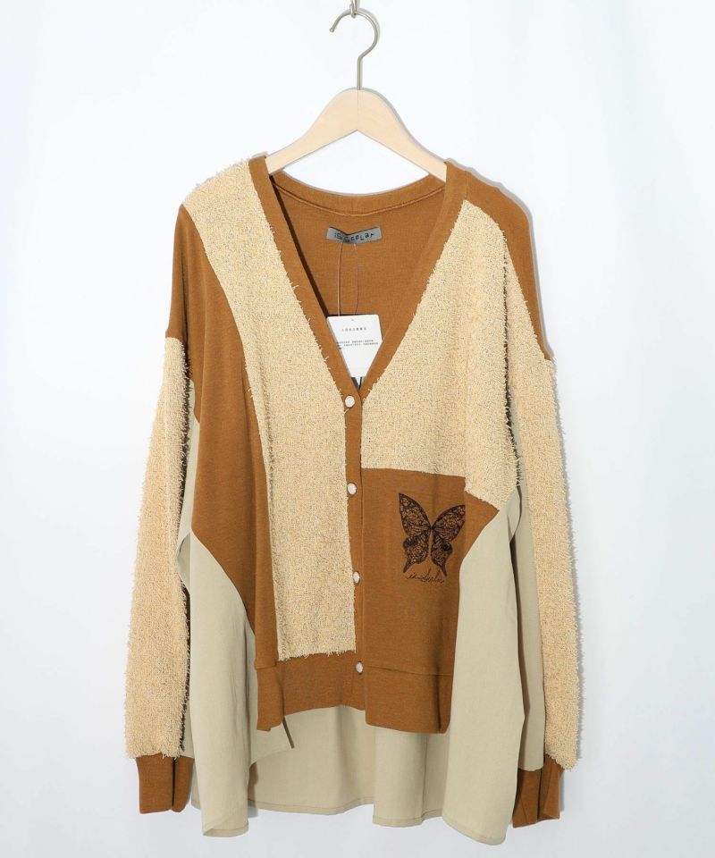 蝶々の異素材切替カーディガン-15