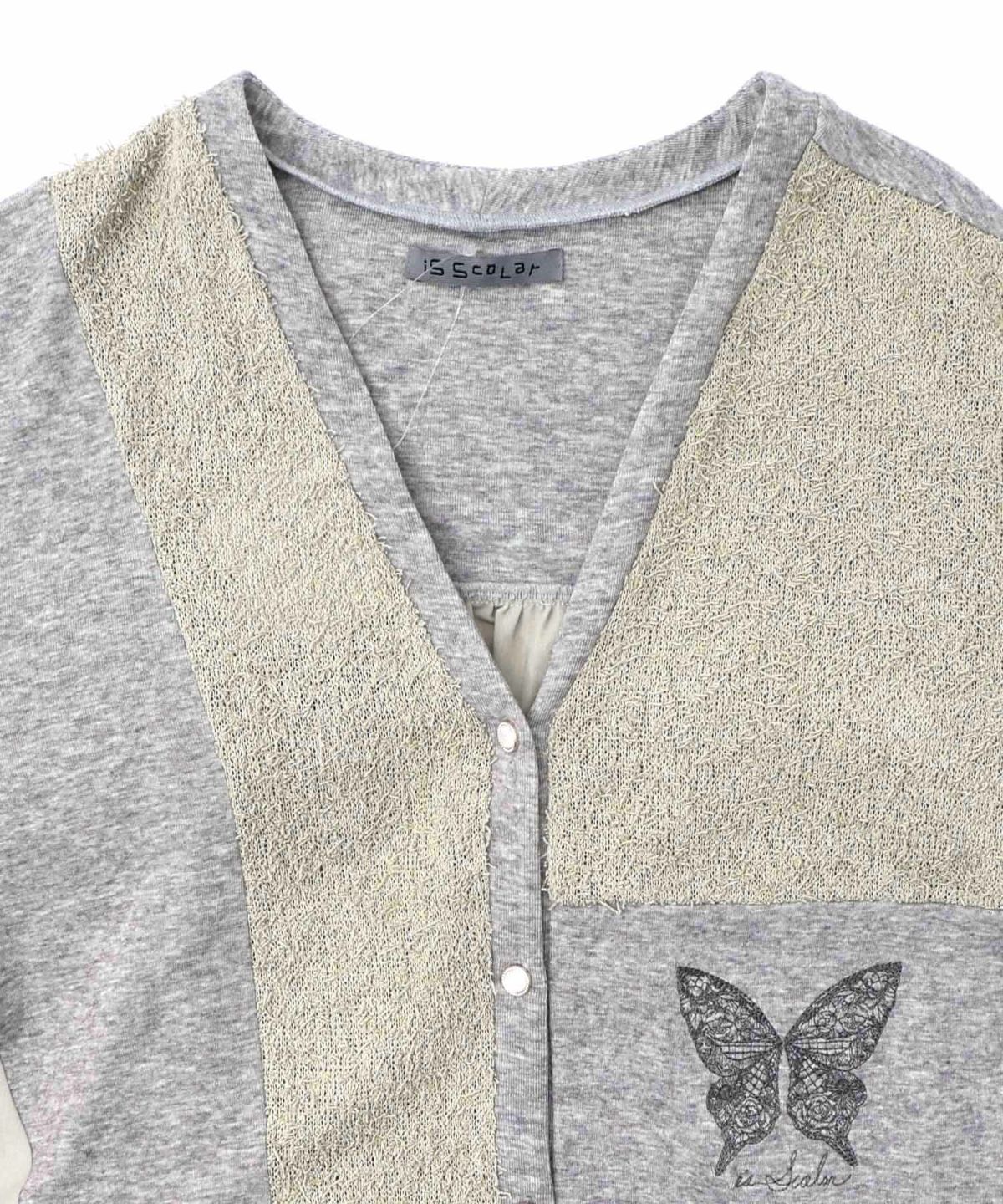 蝶々の異素材切替カーディガン-18