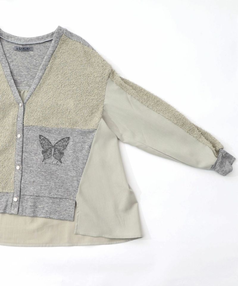 蝶々の異素材切替カーディガン-19