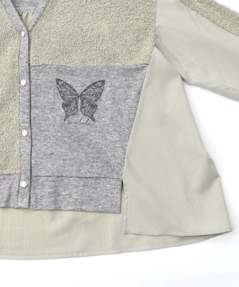蝶々の異素材切替カーディガン-20