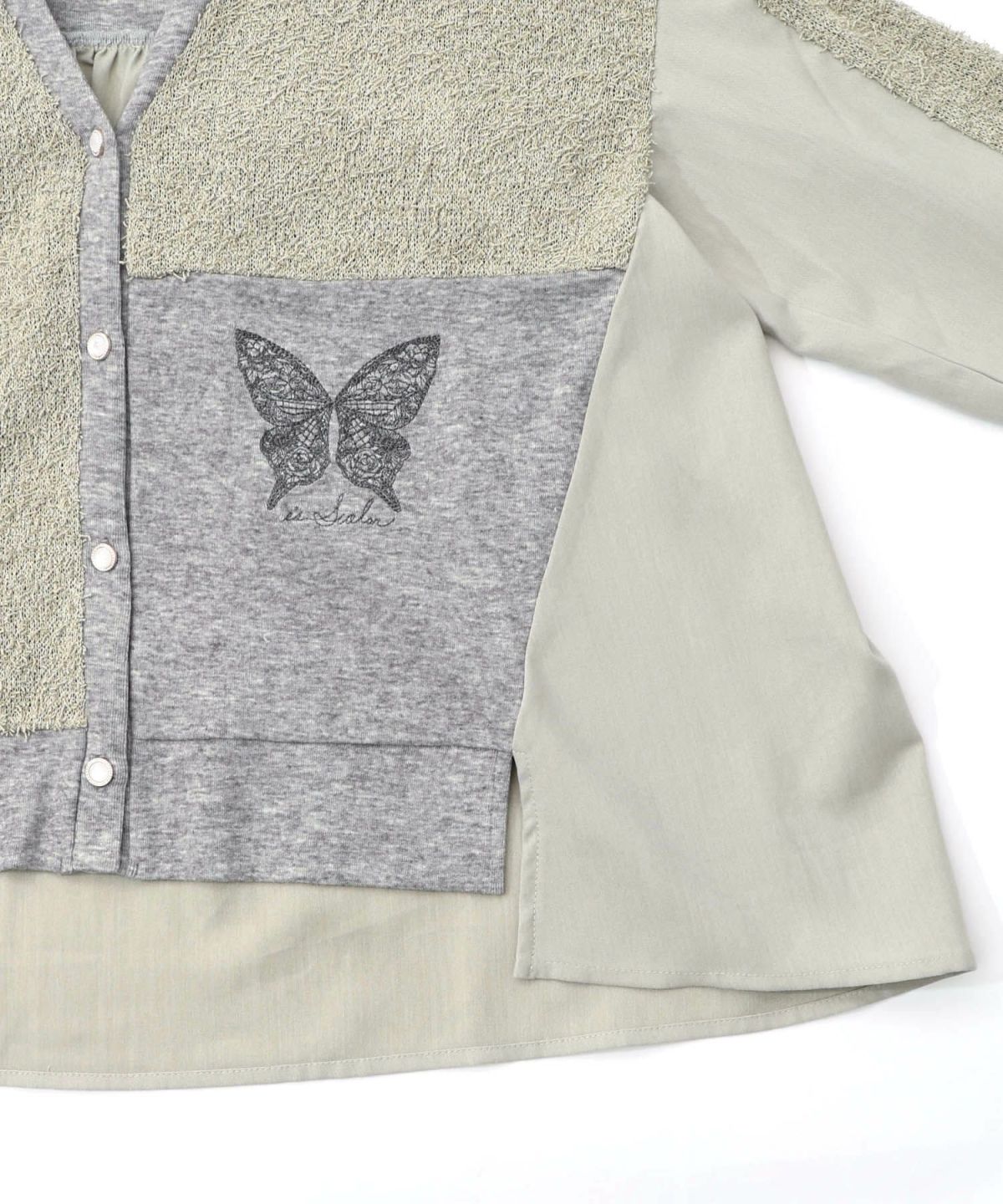 蝶々の異素材切替カーディガン-20