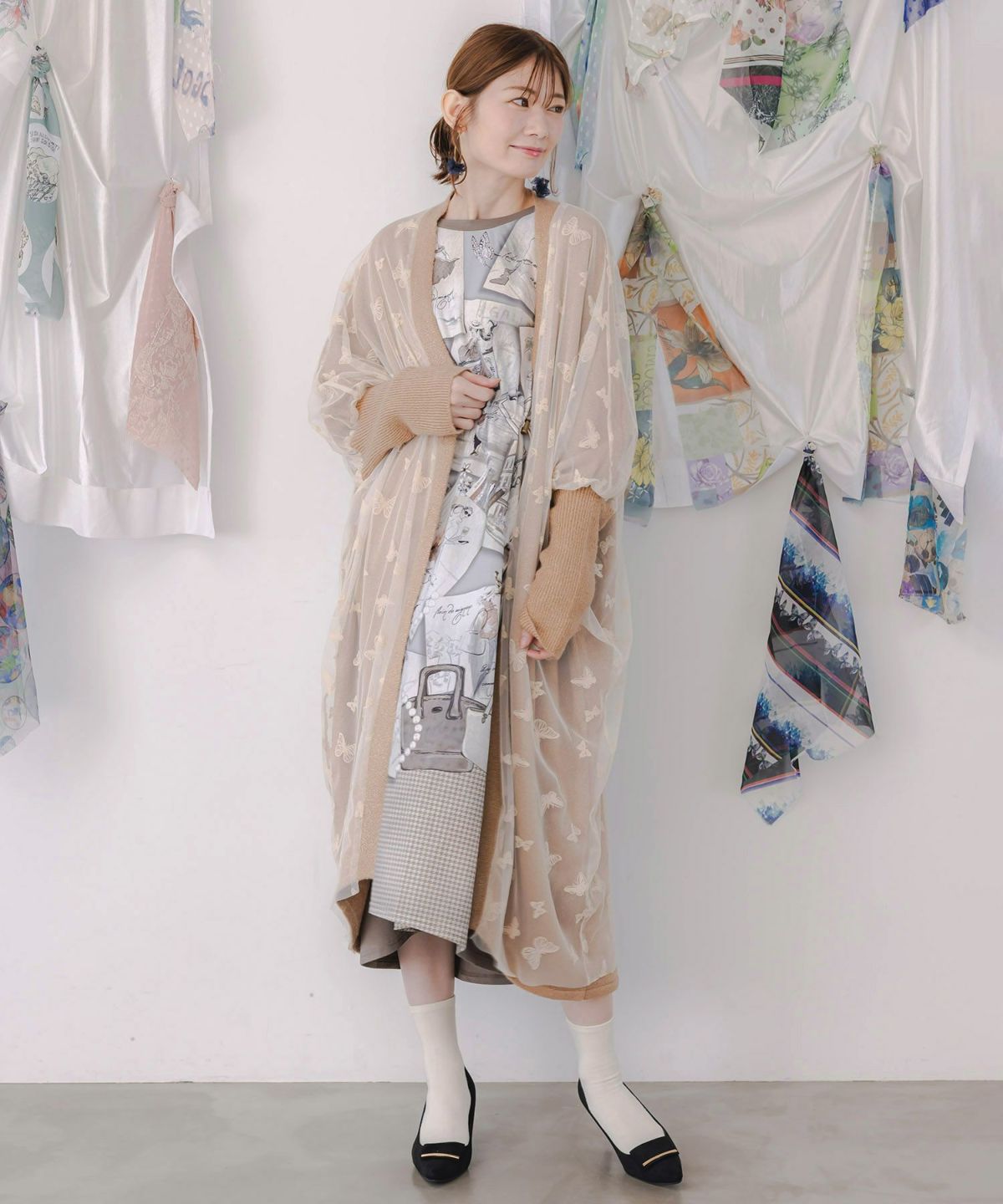 蝶々チュール×ラメ入りニットカーディガン-1