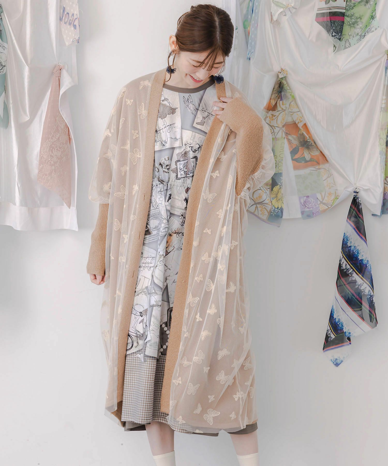 蝶々チュール×ラメ入りニットカーディガン-2