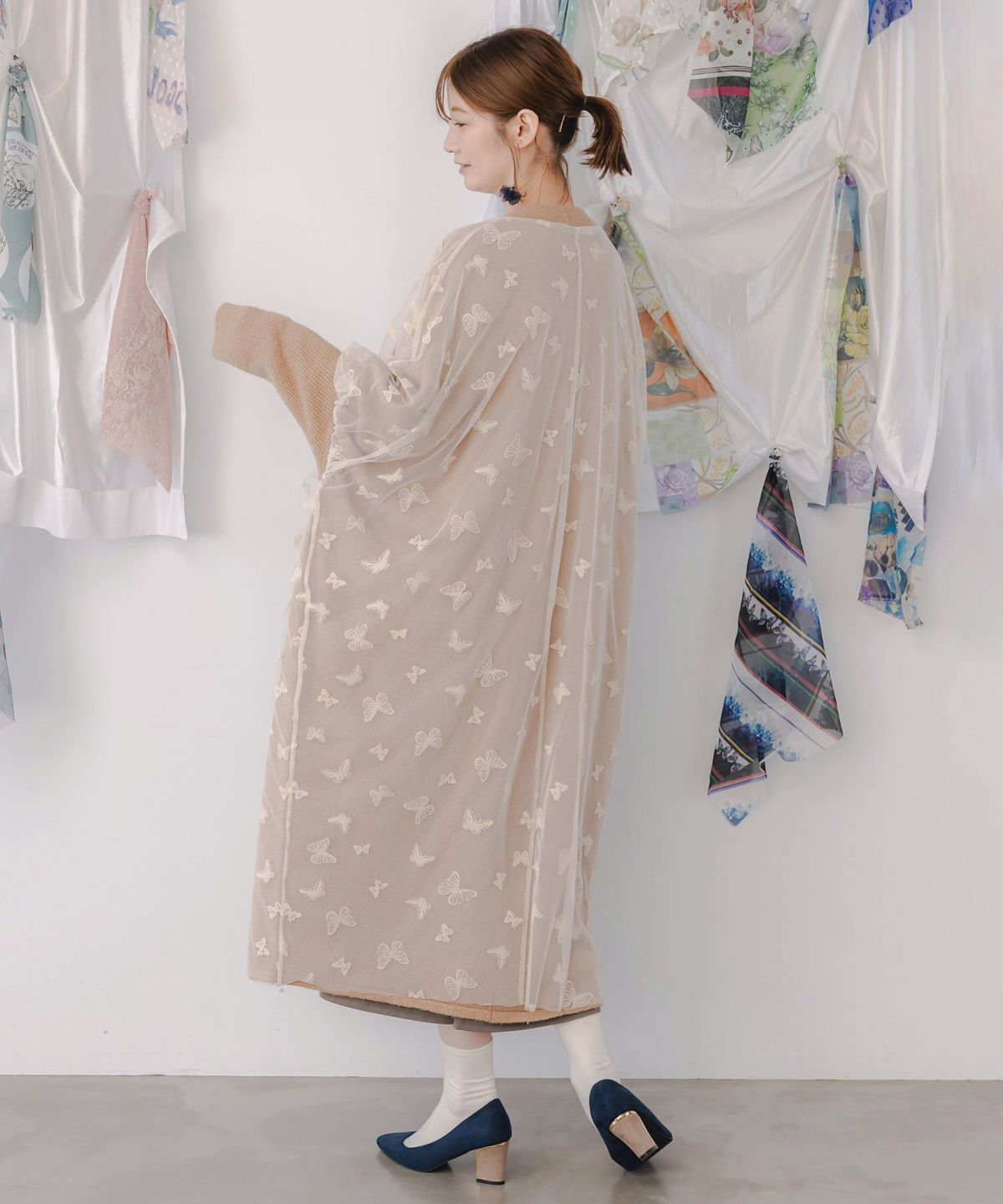 蝶々チュール×ラメ入りニットカーディガン-4