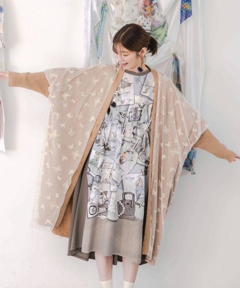 蝶々チュール×ラメ入りニットカーディガン-5