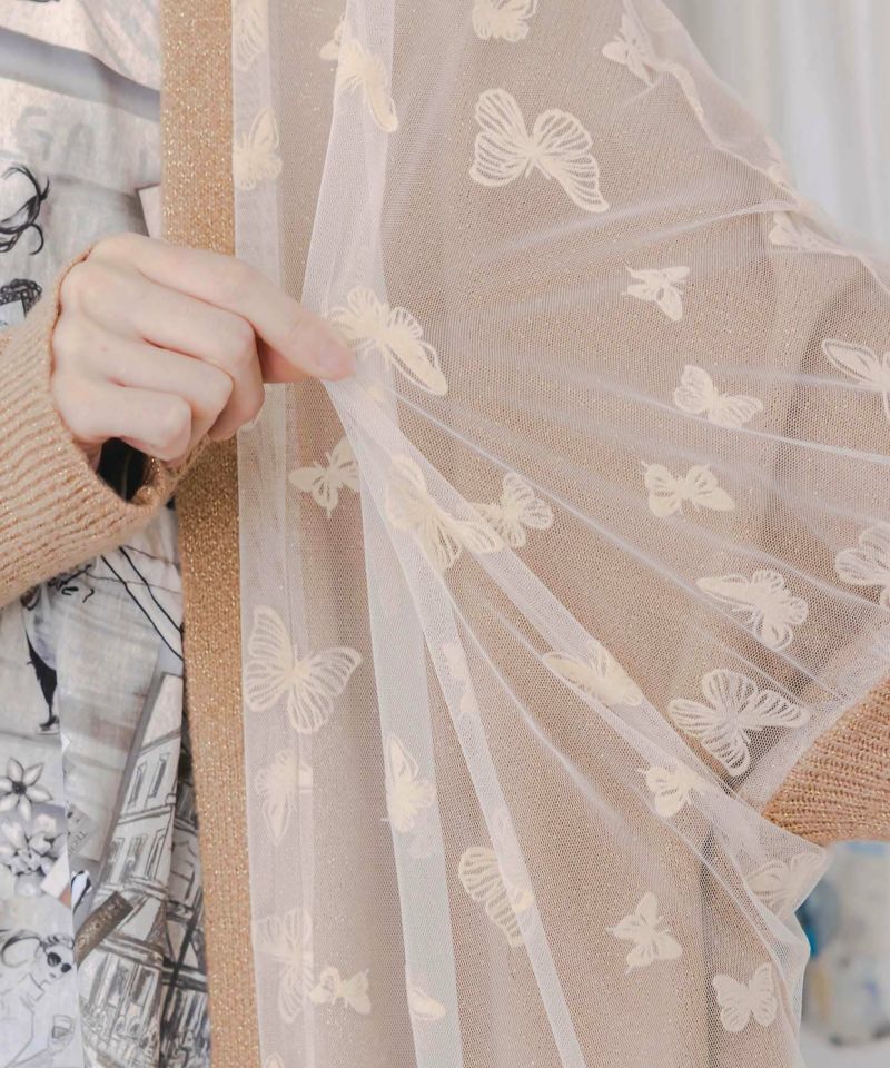 蝶々チュール×ラメ入りニットカーディガン-7