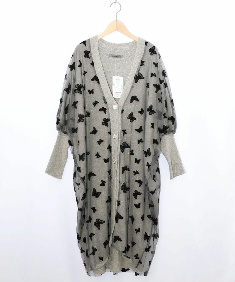 蝶々チュール×ラメ入りニットカーディガン-8