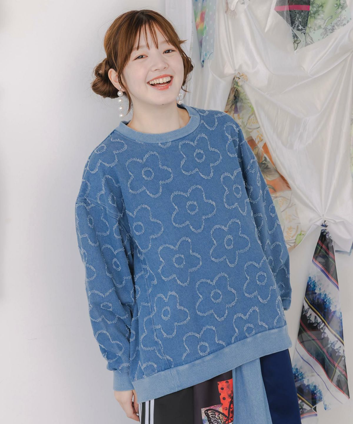 花柄ジャガード織デニムプルオーバー-1