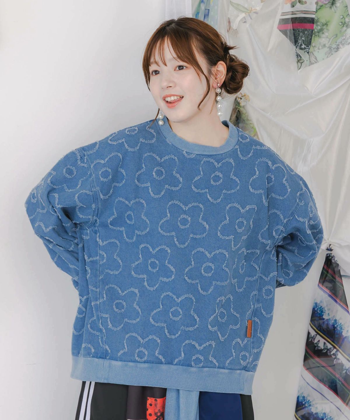 花柄ジャガード織デニムプルオーバー-3