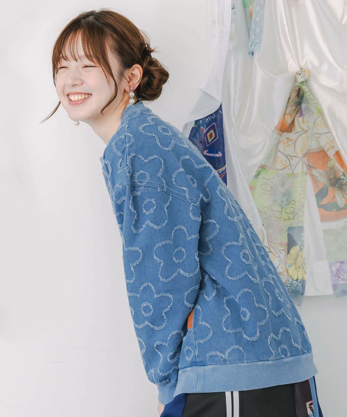 花柄ジャガード織デニムプルオーバー-4
