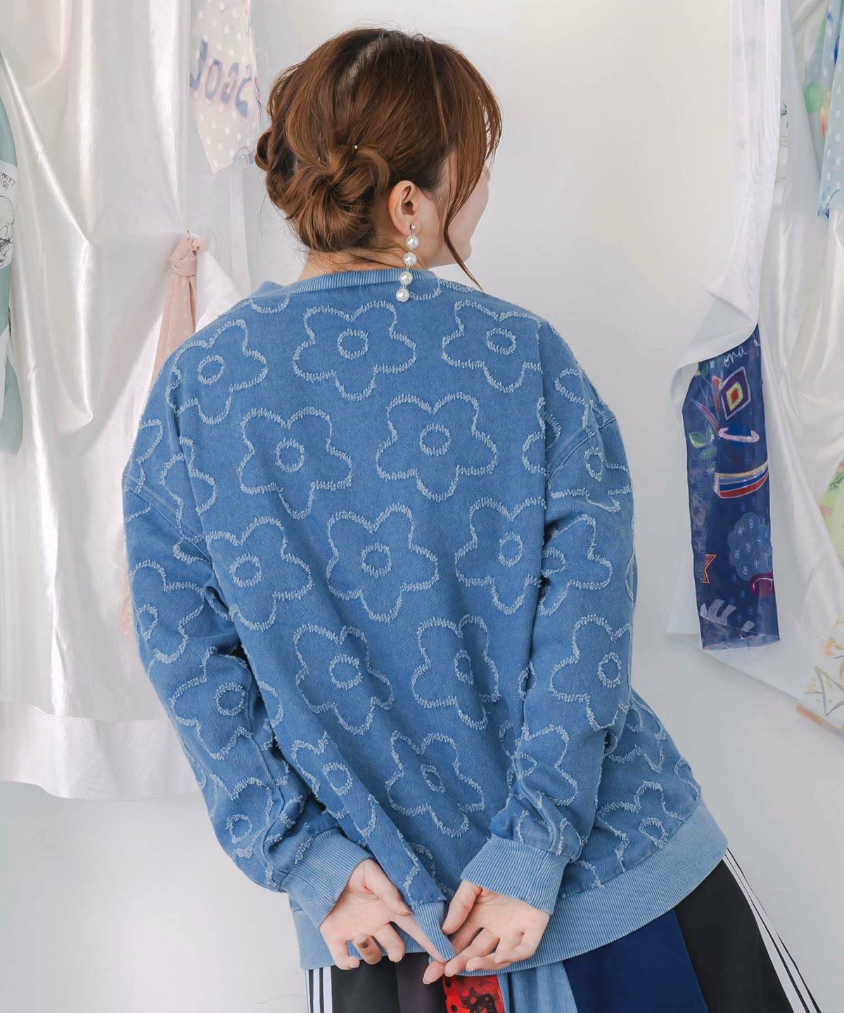 花柄ジャガード織デニムプルオーバー-5
