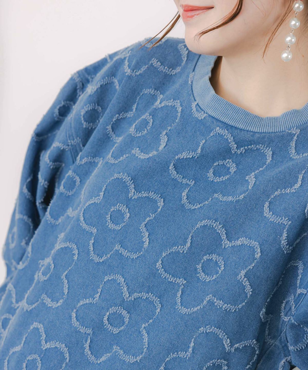 花柄ジャガード織デニムプルオーバー-6