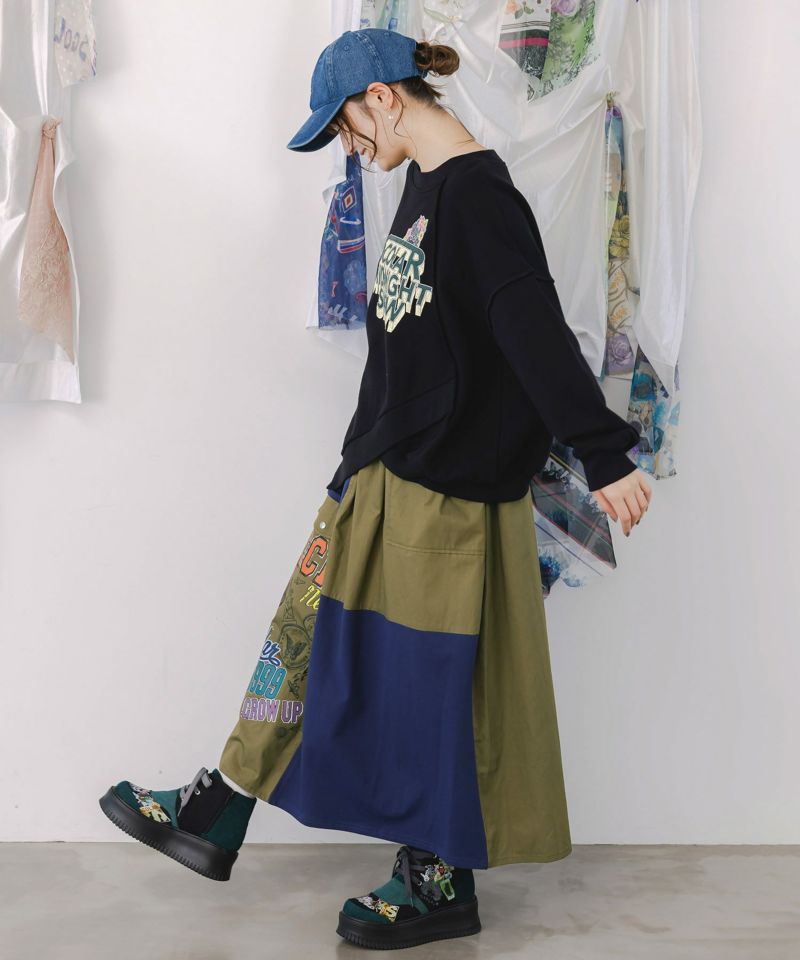 153652：レトロ異素材バイカラーワークスカートの通販-ScoLar