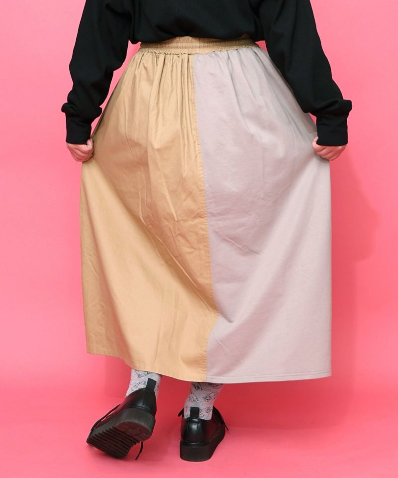 レトロ異素材バイカラーワークスカート-12