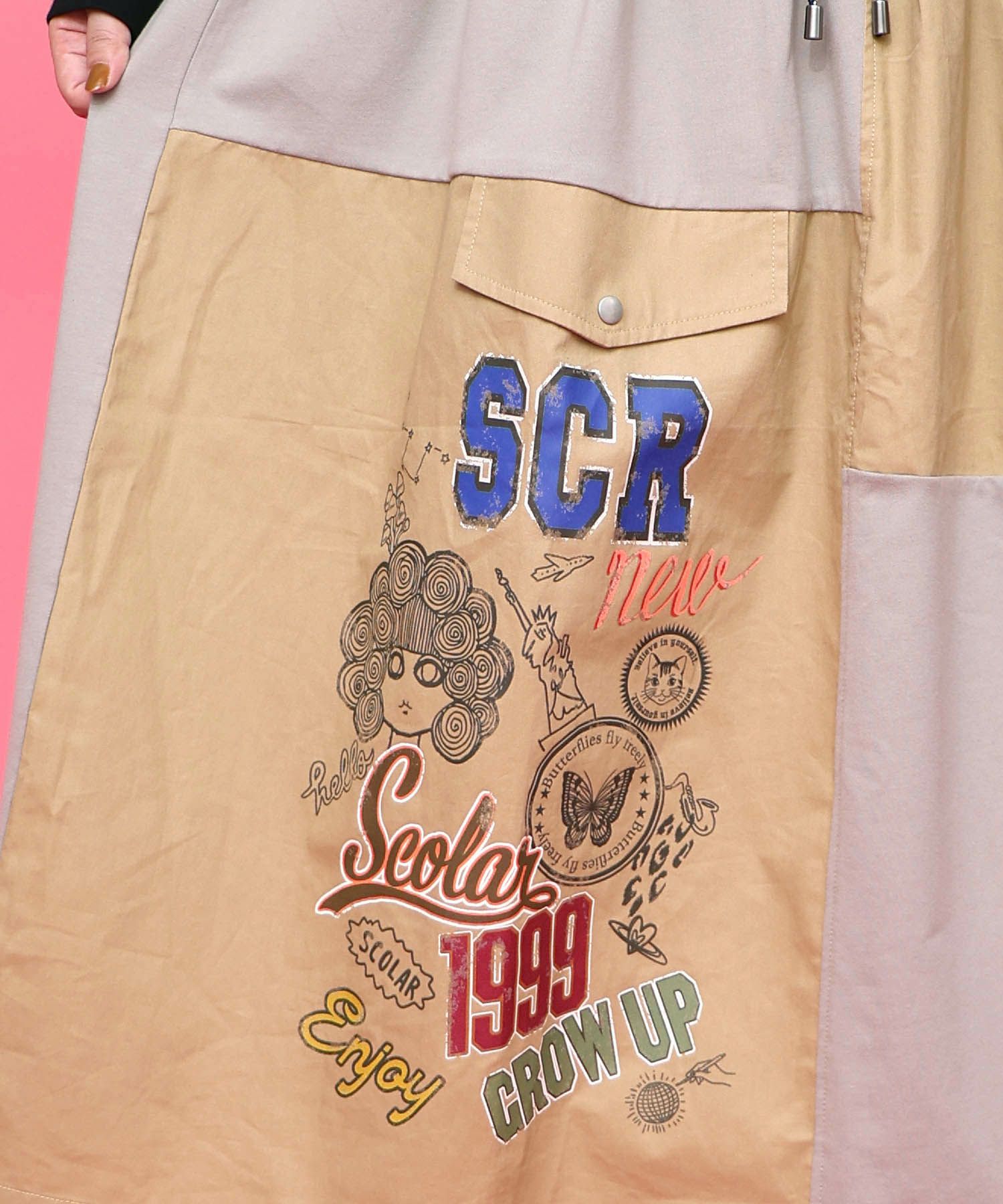 レトロ異素材バイカラーワークスカート-13