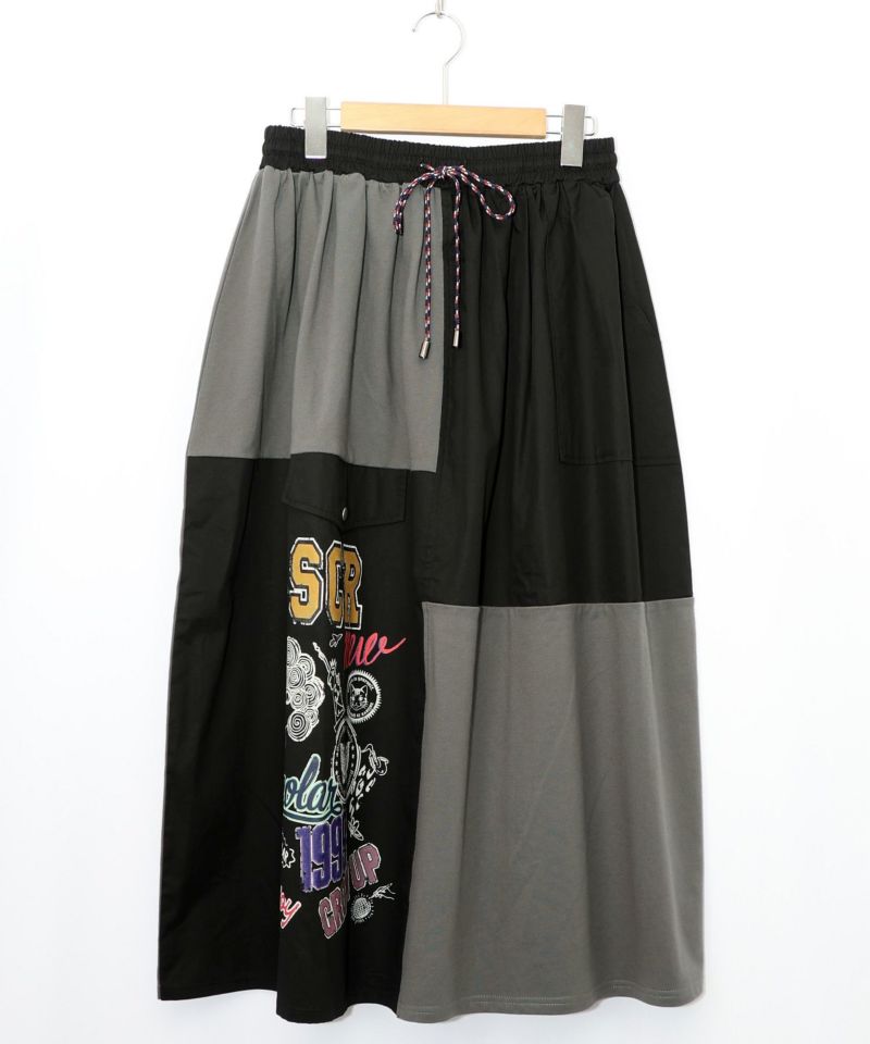 レトロ異素材バイカラーワークスカート-14
