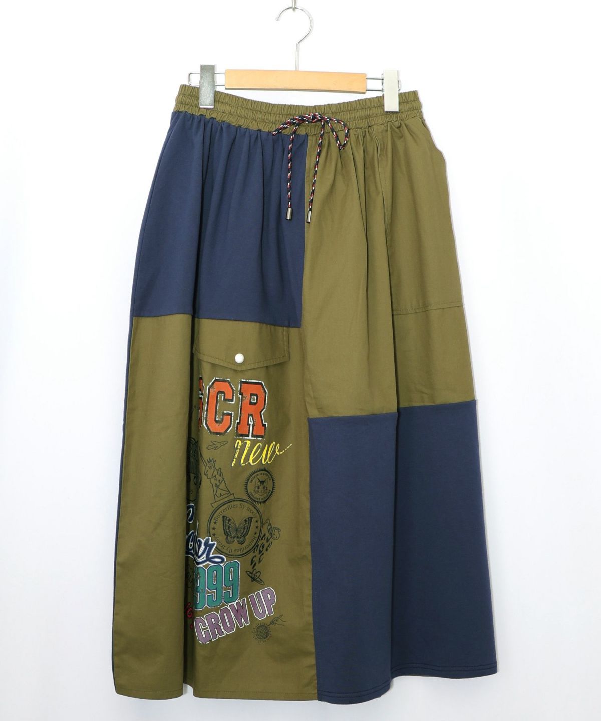 レトロ異素材バイカラーワークスカート-17