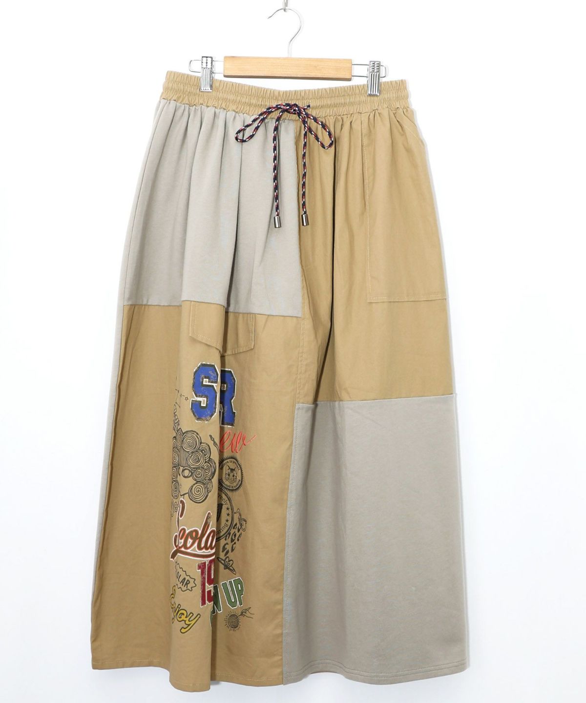 レトロ異素材バイカラーワークスカート-20