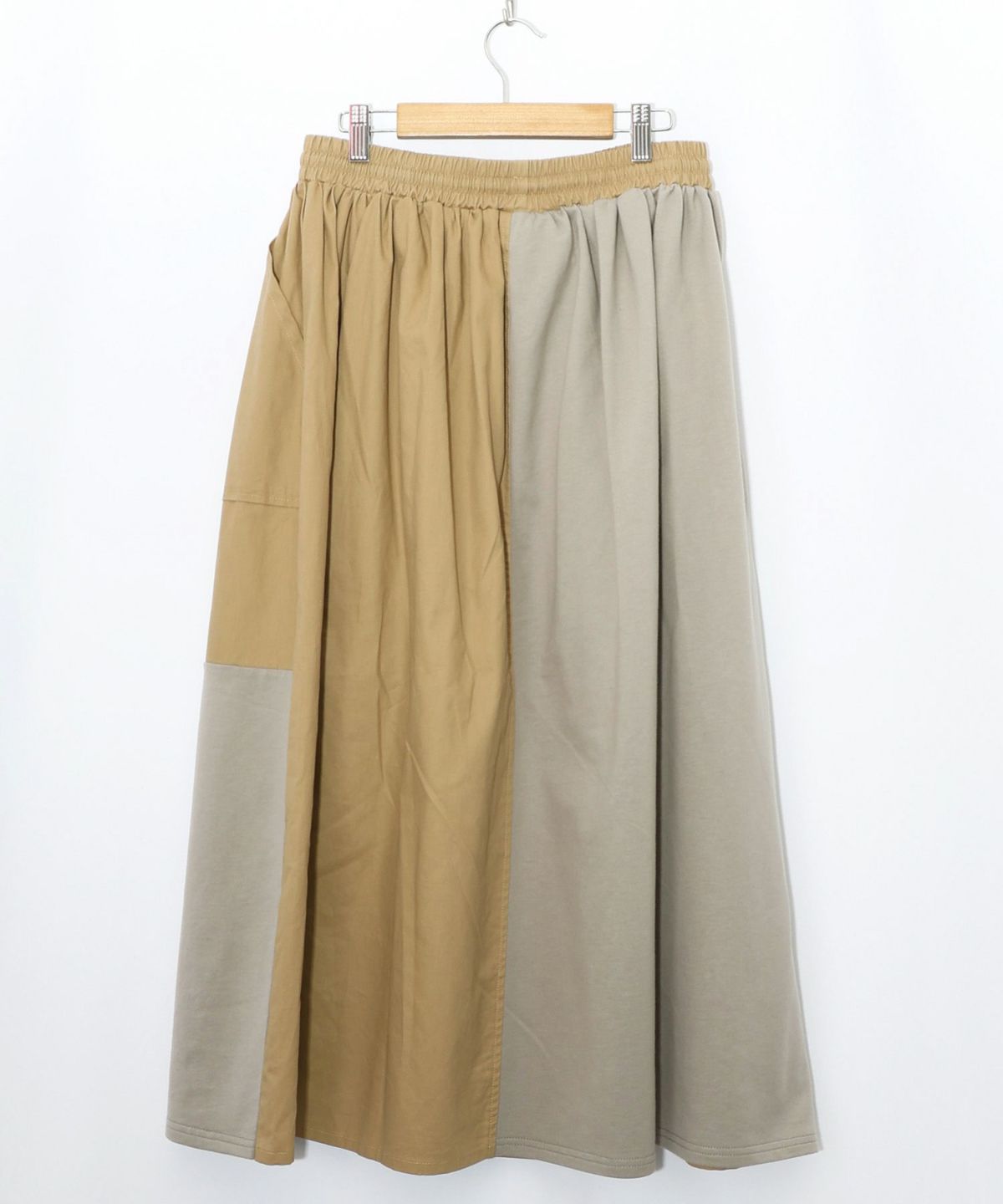 レトロ異素材バイカラーワークスカート-21