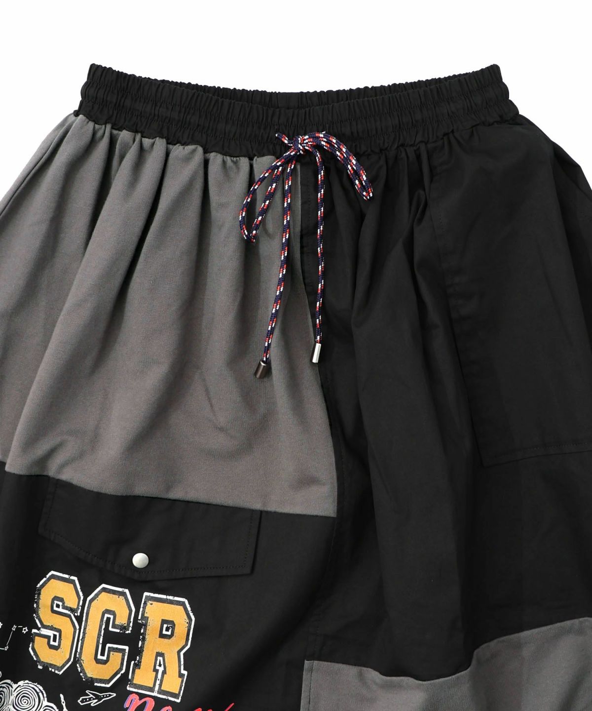 レトロ異素材バイカラーワークスカート-23