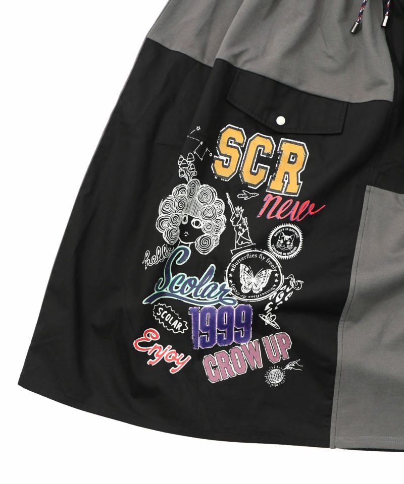 レトロ異素材バイカラーワークスカート-24