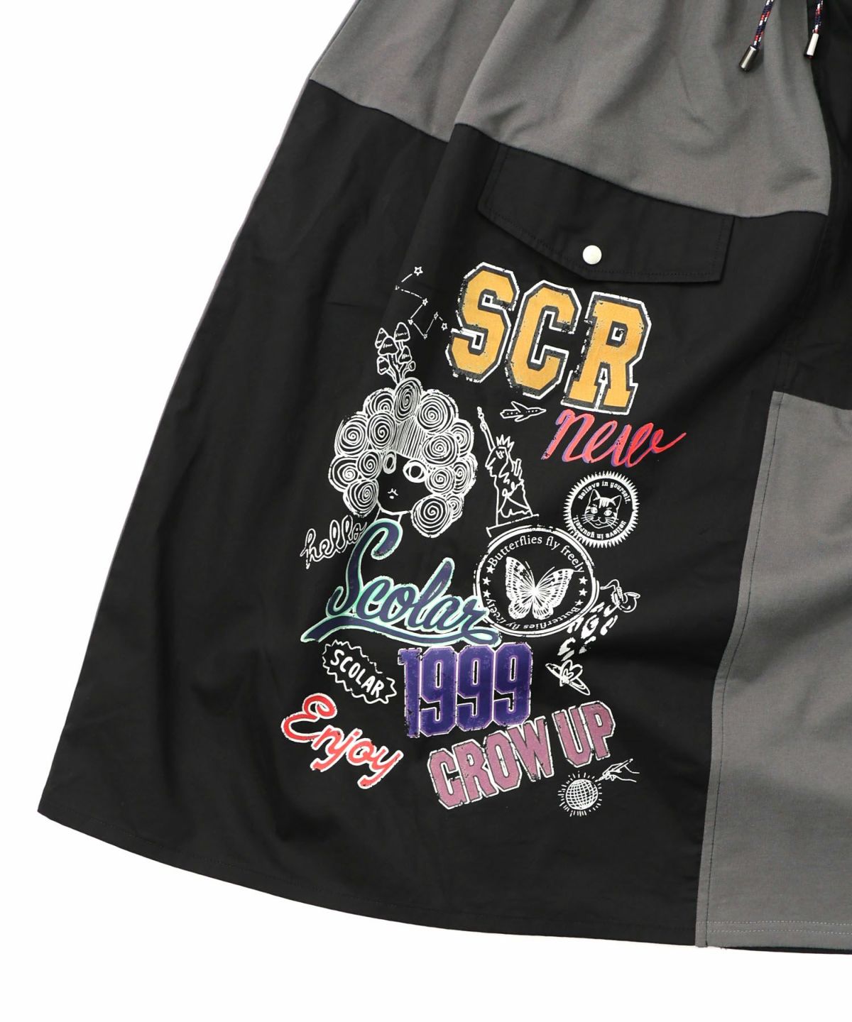 レトロ異素材バイカラーワークスカート-24