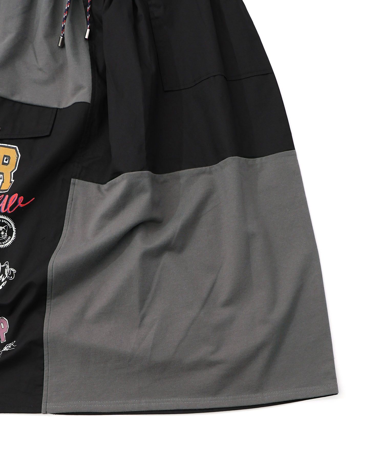 レトロ異素材バイカラーワークスカート-25