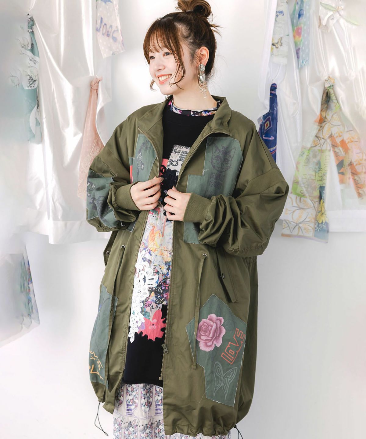 花のアップリケロングブルゾン-1