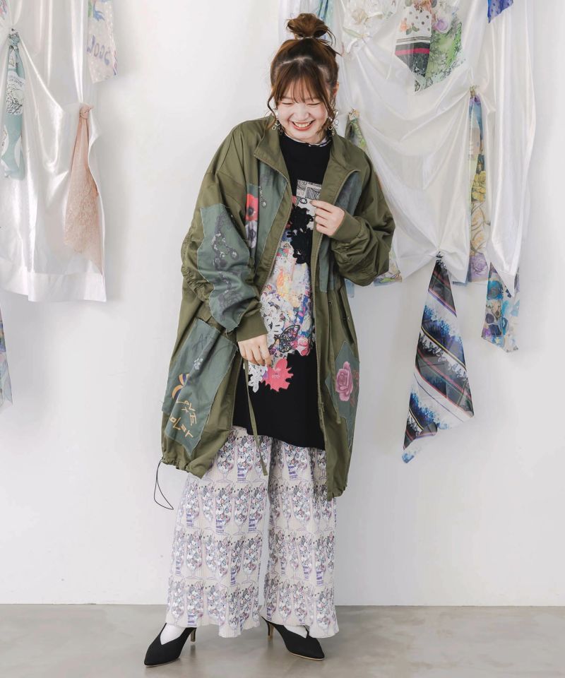 花のアップリケロングブルゾン-2