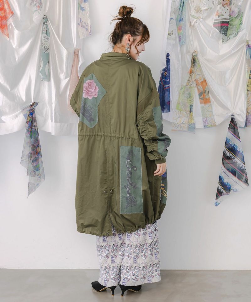 花のアップリケロングブルゾン-5