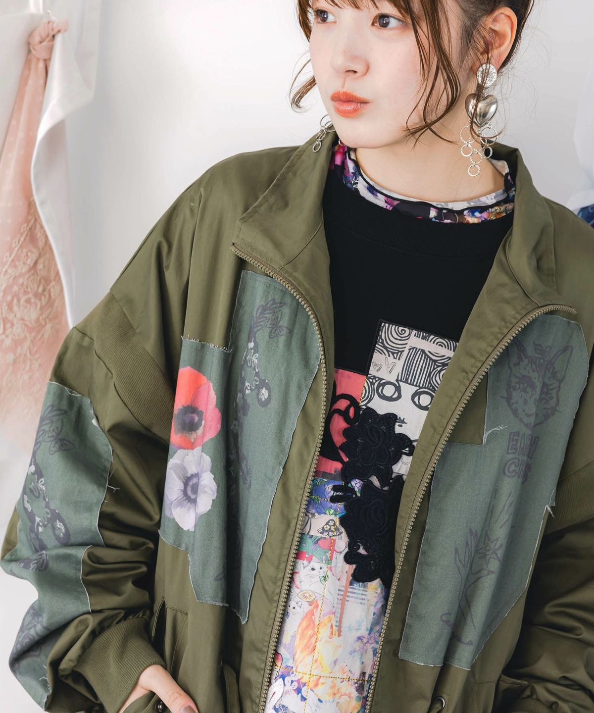 花のアップリケロングブルゾン-6