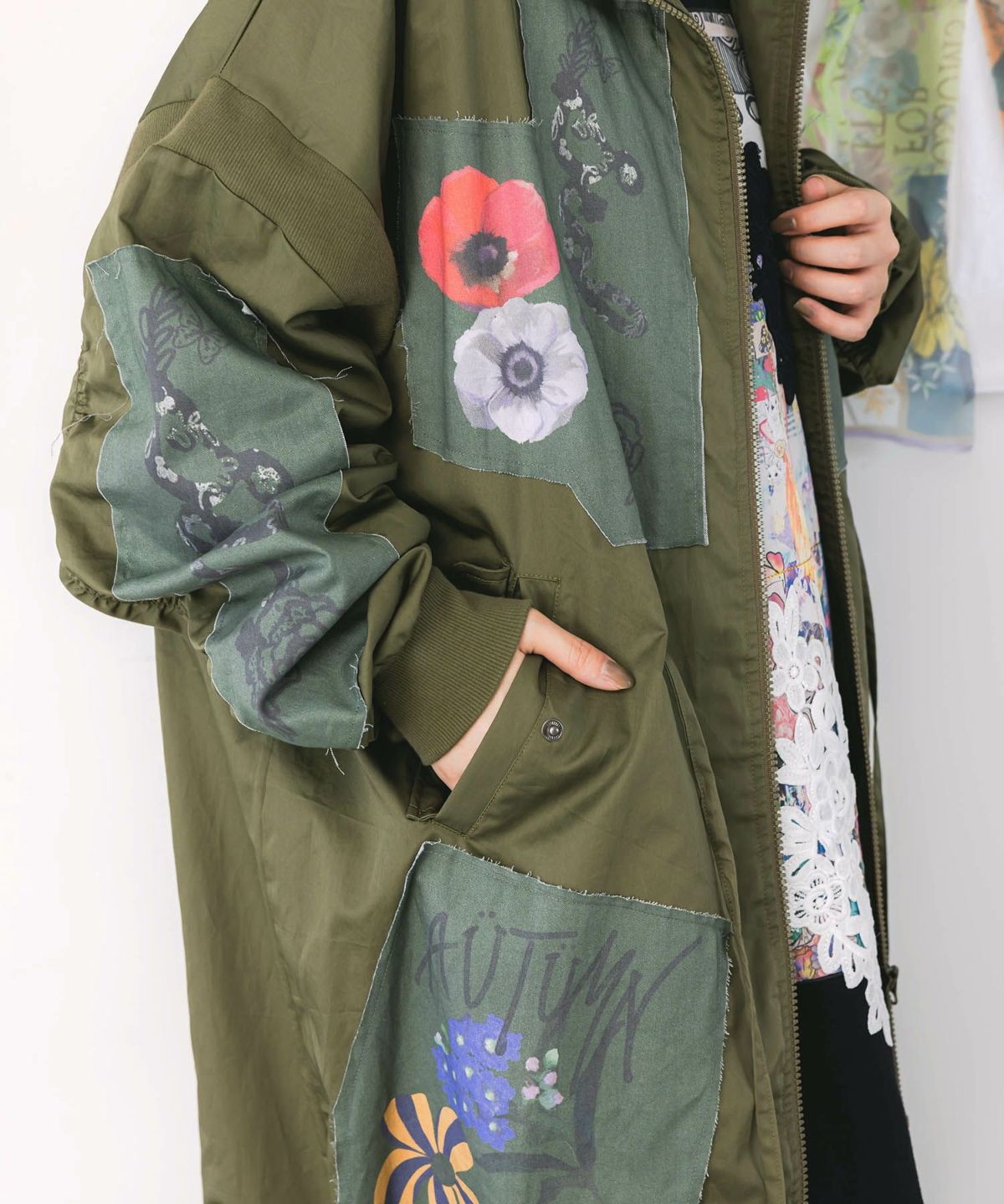 花のアップリケロングブルゾン-7