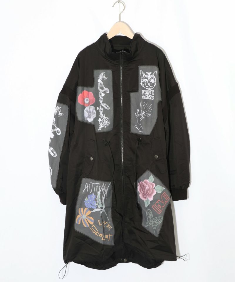 花のアップリケロングブルゾン-10