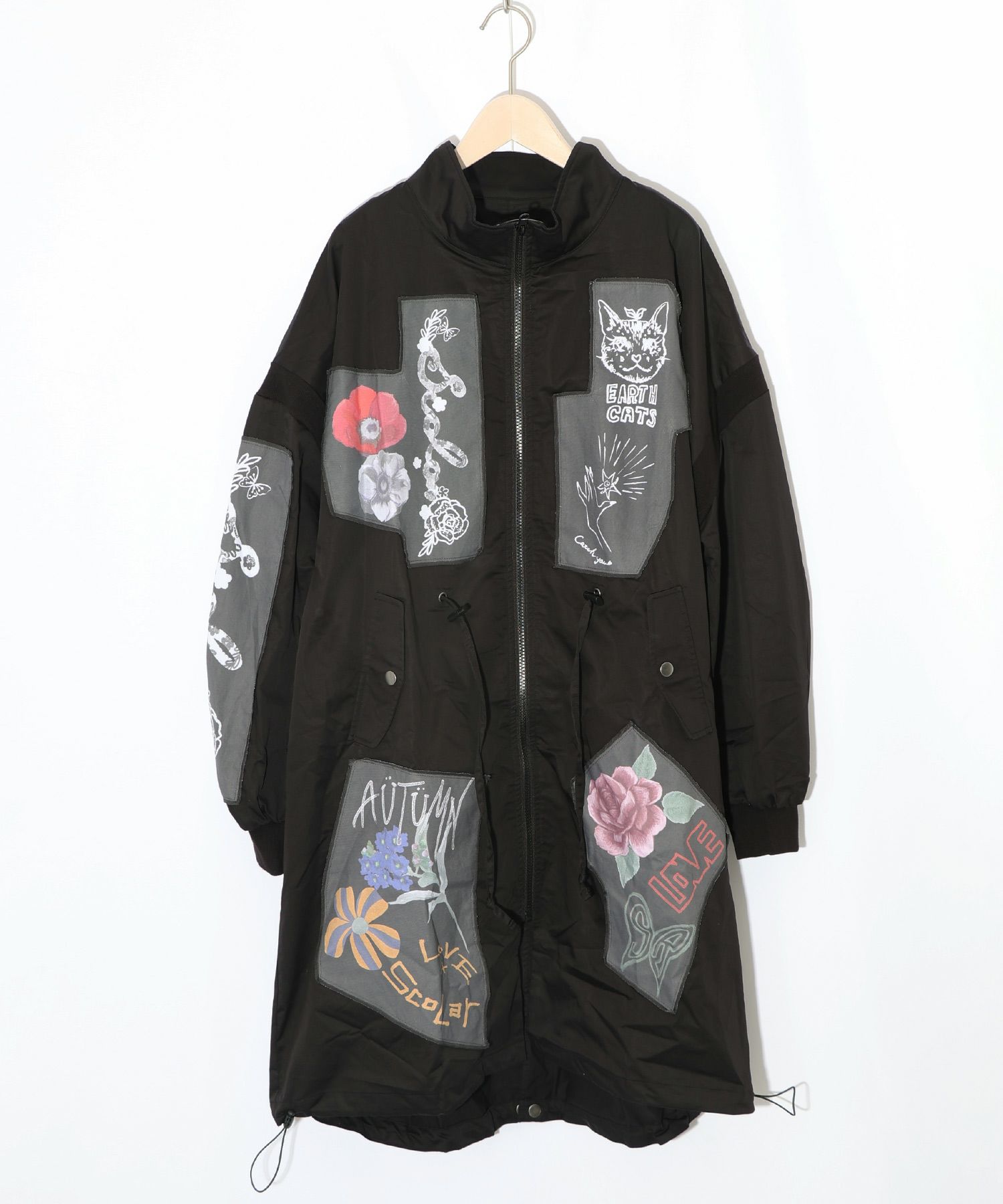 花のアップリケロングブルゾン-10