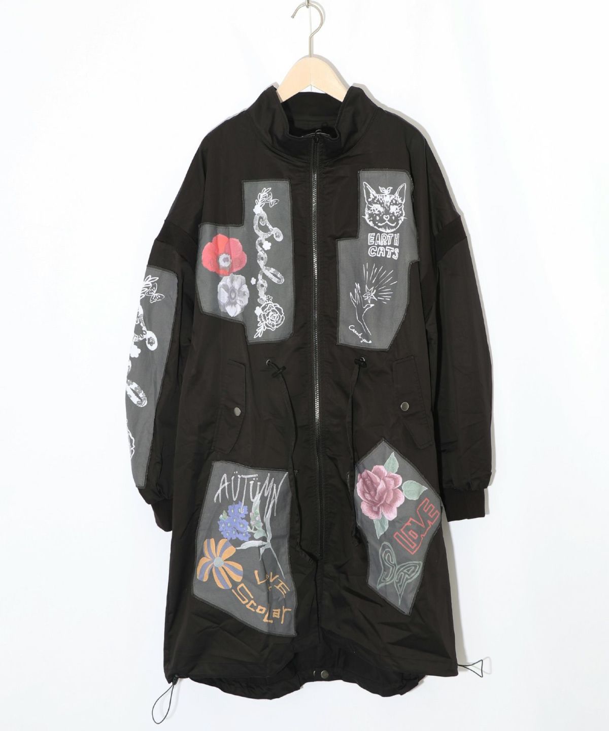 花のアップリケロングブルゾン-10