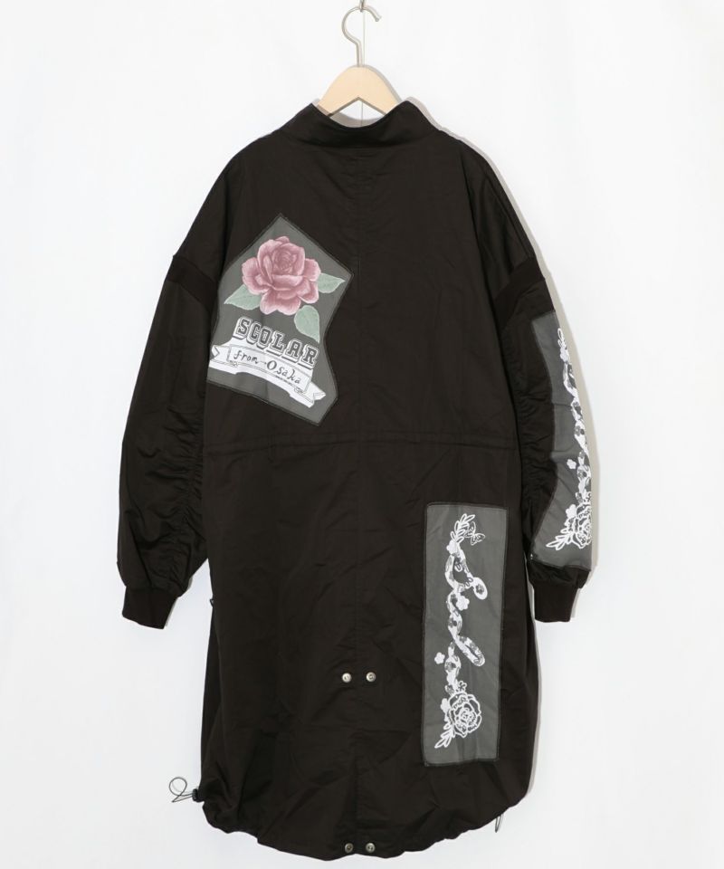 花のアップリケロングブルゾン-11