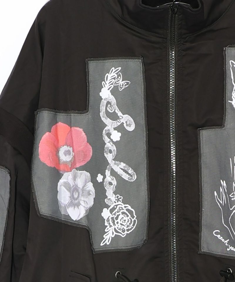 花のアップリケロングブルゾン-12