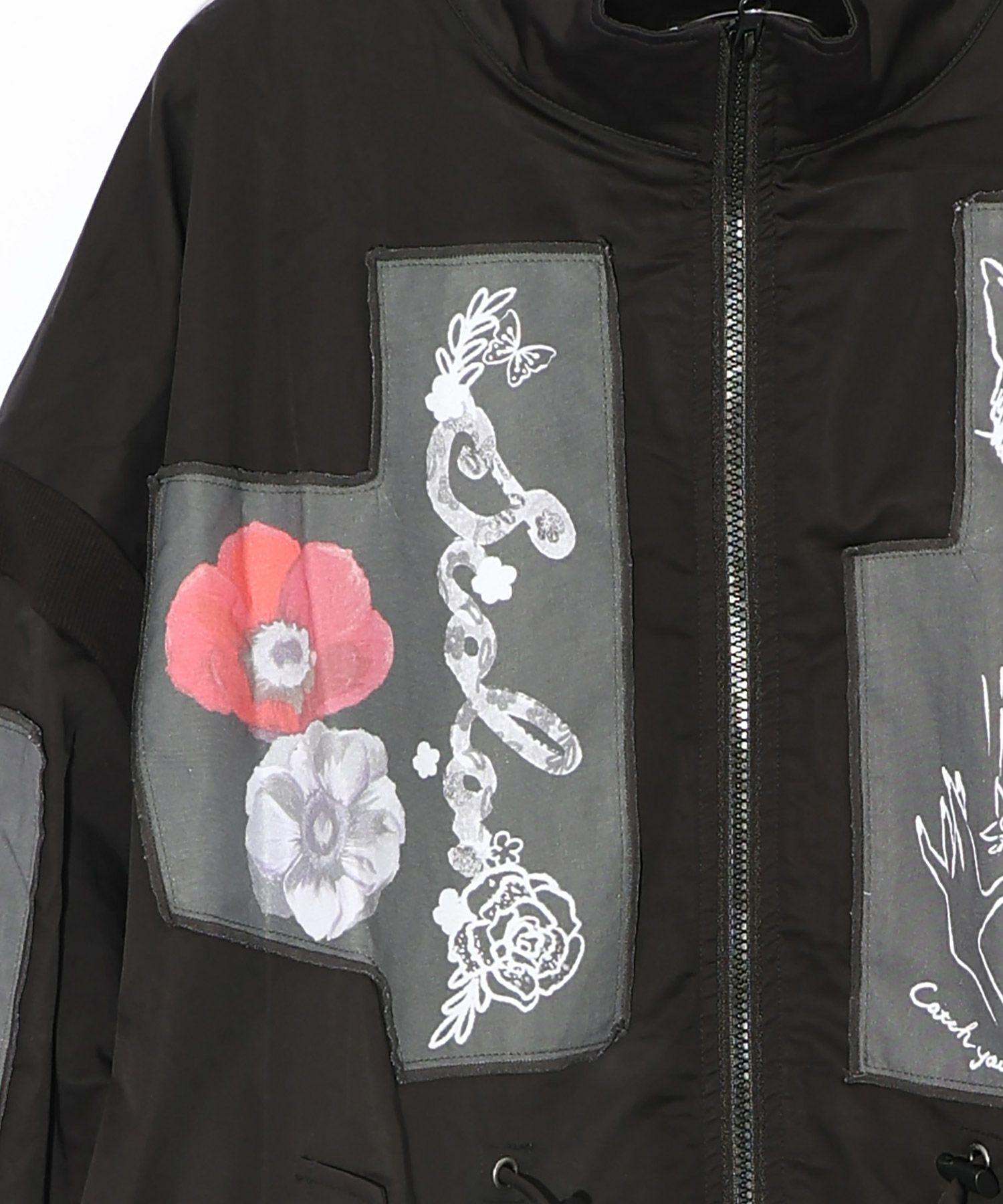 花のアップリケロングブルゾン-12