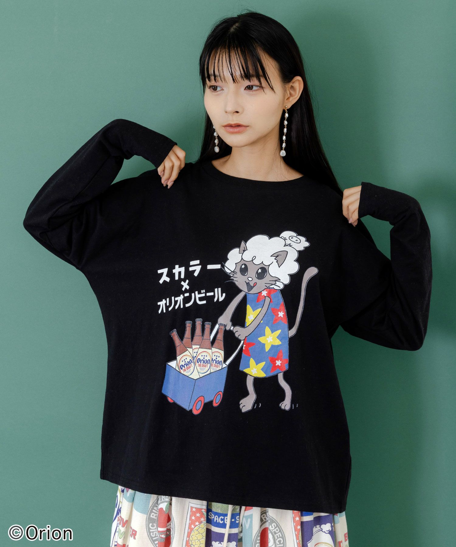 orion×ScoLar　ネコの買い出し日和柄Tシャツ-1