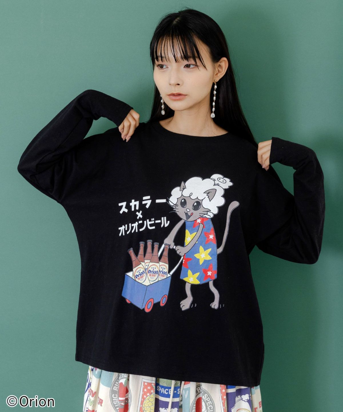 orion×ScoLar　ネコの買い出し日和柄Tシャツ-1