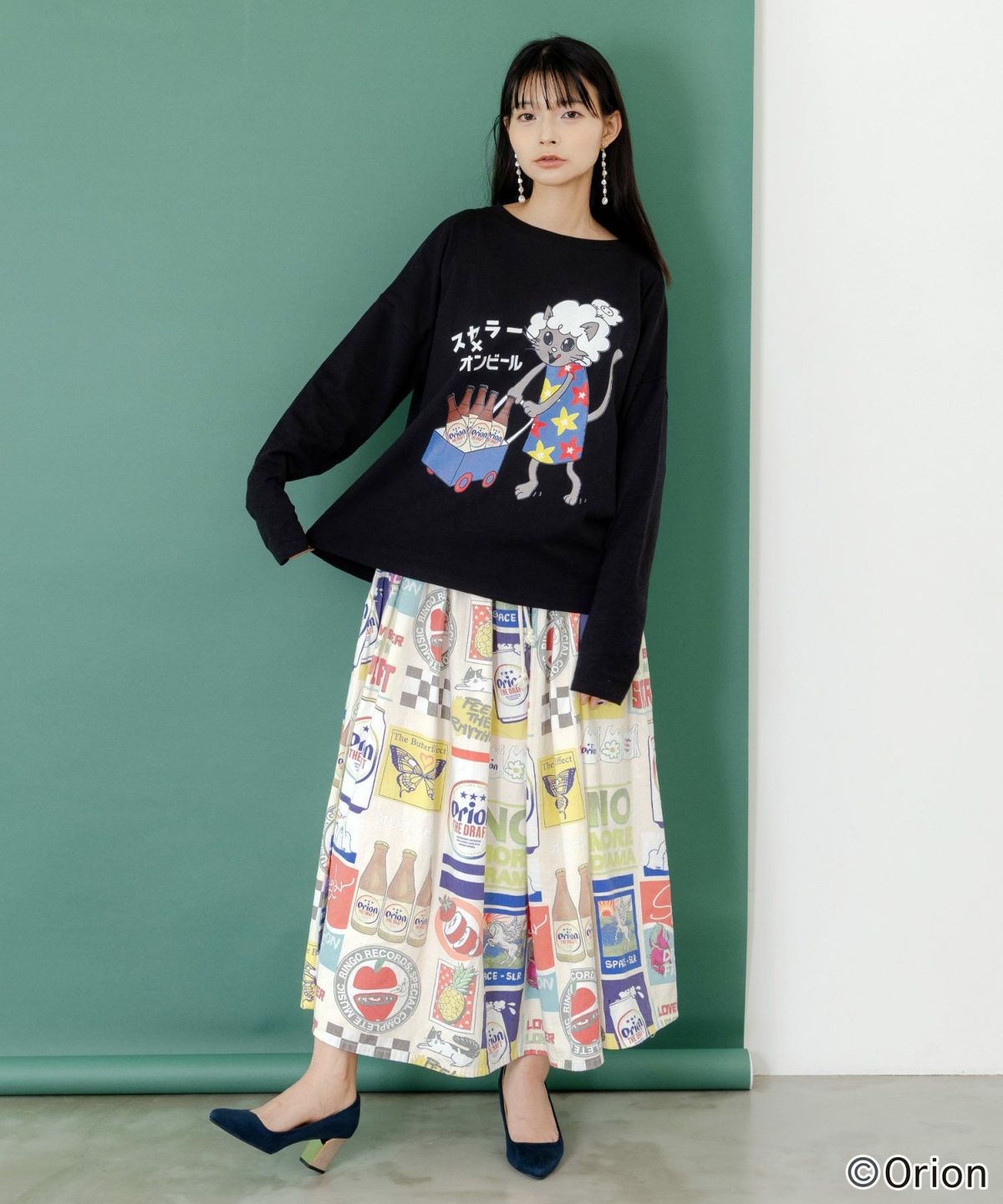 orion×ScoLar　ネコの買い出し日和柄Tシャツ-2