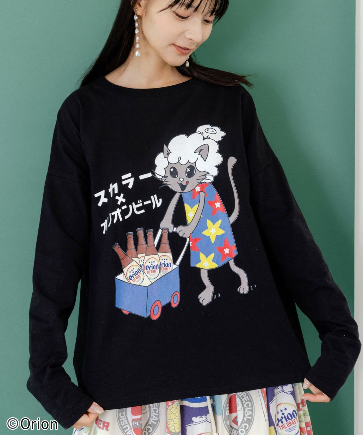 orion×ScoLar　ネコの買い出し日和柄Tシャツ-6