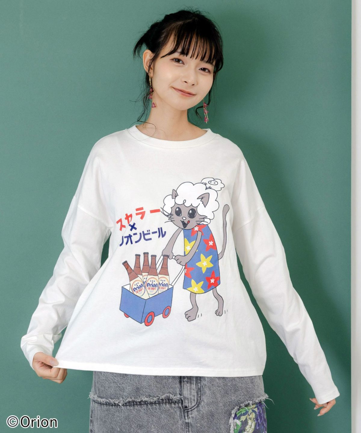 orion×ScoLar　ネコの買い出し日和柄Tシャツ-9