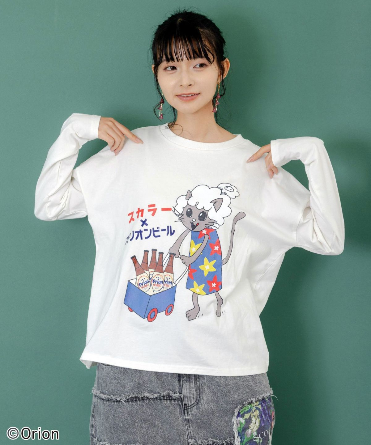 orion×ScoLar　ネコの買い出し日和柄Tシャツ-10